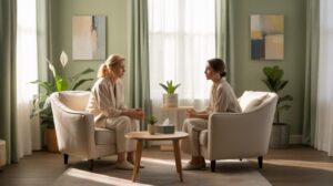 Therapy session environment representing support and treatment for depression