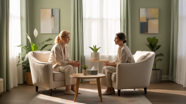 Therapy session environment representing support and treatment for depression